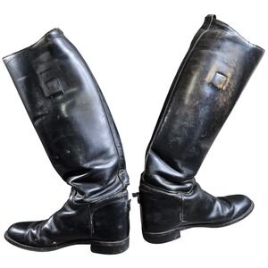 Dehner Custom Equestrian Riding Tall Boots Mens Black Leather Vintage Size 17"